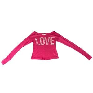 Aeropostale Pink LOVE Graphic Long Sleeve Crop Top Knit XS/TP